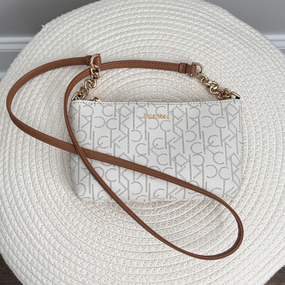 Calvin Klein White and Brown Crossbody Bag